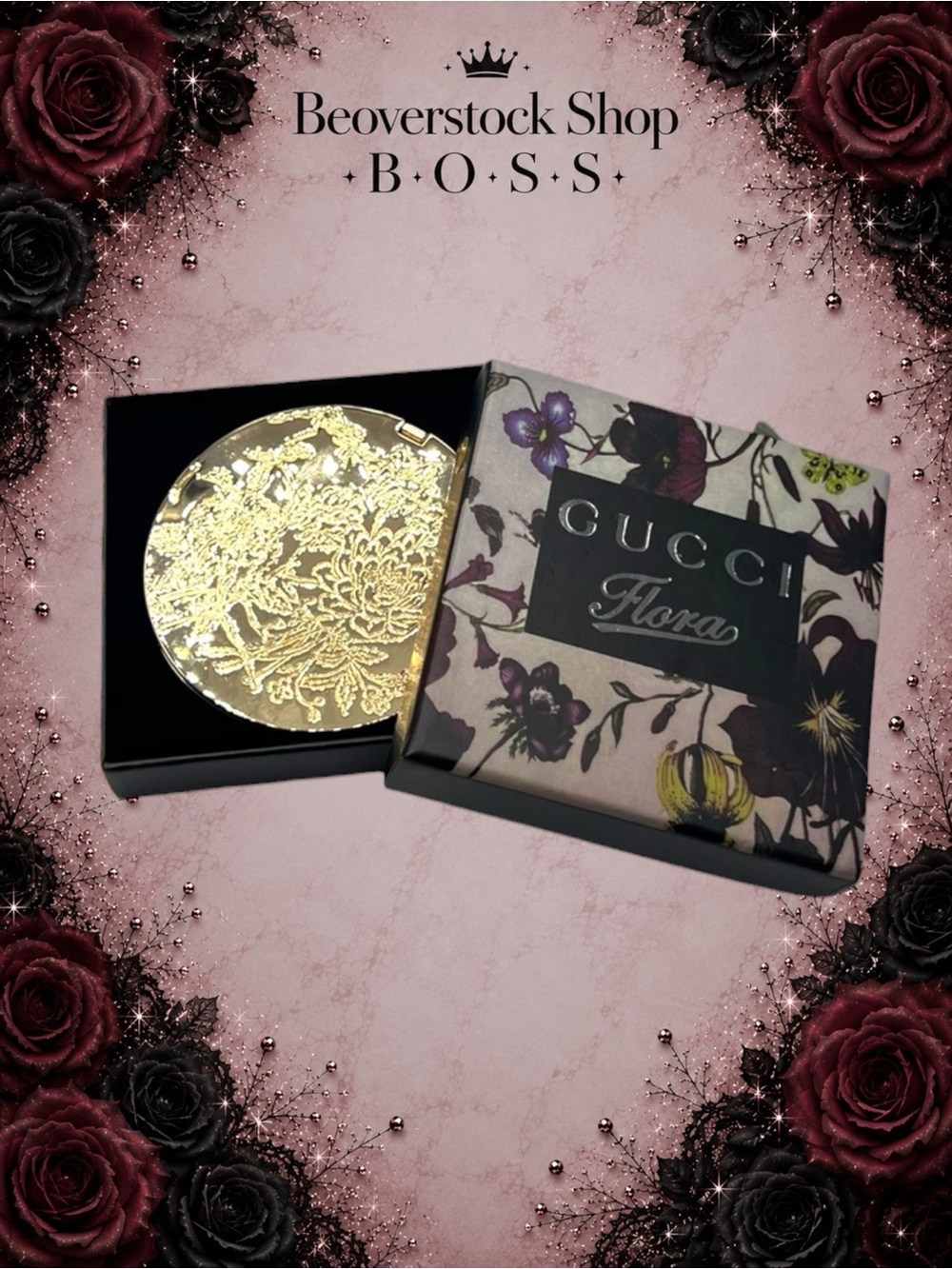 Gucci Flora Double-Sided Gold Compact Mirror – Multicolor Floral Box – Preowned